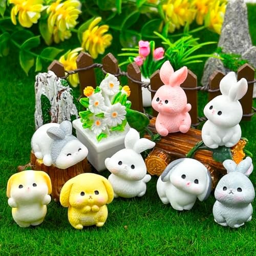 Suartus Easter Mini Rabbit Figurines 24pcs Bunny Resin Miniatures Figures to Hide Tiny Resin Animal Miniatures for Egg Stuffers Gift Fairy Outdoor Statues Garden Spring Ornament Micro Landscape Decor - Image 4