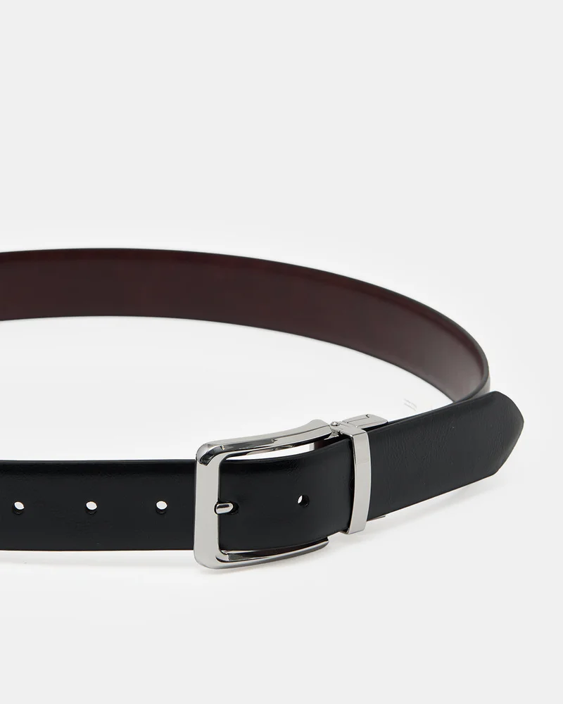 Redtag Men Black and Brown And Reversible Belt With Twist Buckle
