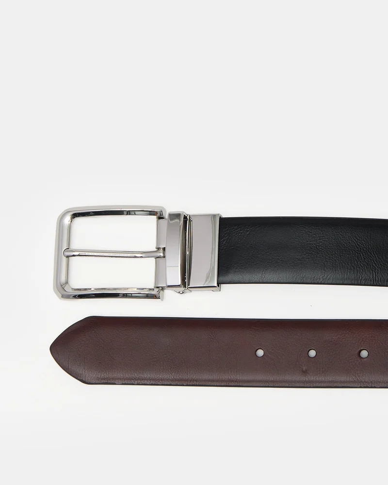Redtag Men Black and Brown And Reversible Belt With Twist Buckle