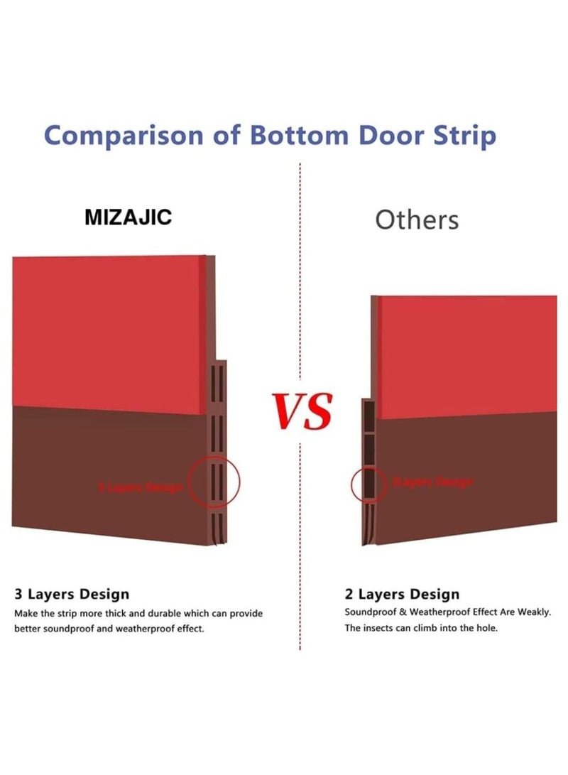 مزاجك مسودة الباب سدادة الباب السفلية للأبواب الخارجية والداخلية مانع للحشرات والغبار والضوضاء وتجريد الطقس 2 عرض × 39 لتر بني - Image 2