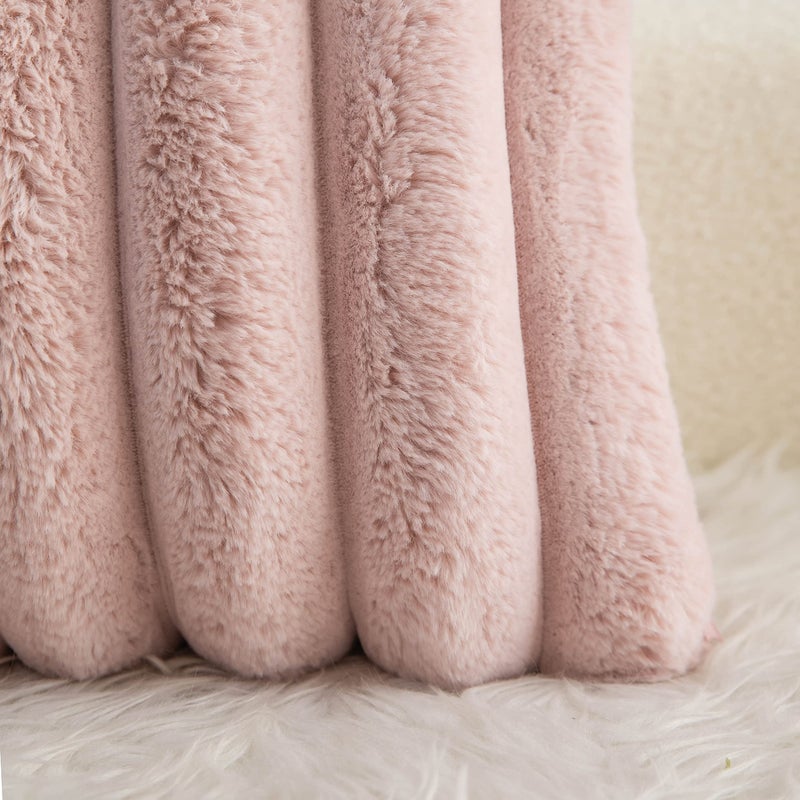 Neelvin Pink Faux Fur Cozy Soft Striped Decorative Throw Pillow Covers 12x20 inch Set of 2,Velvet Pillowcase Cushion Case for Sofa Couch - Image 5