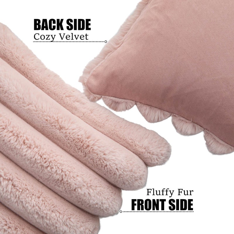 Neelvin Pink Faux Fur Cozy Soft Striped Decorative Throw Pillow Covers 12x20 inch Set of 2,Velvet Pillowcase Cushion Case for Sofa Couch - Image 2