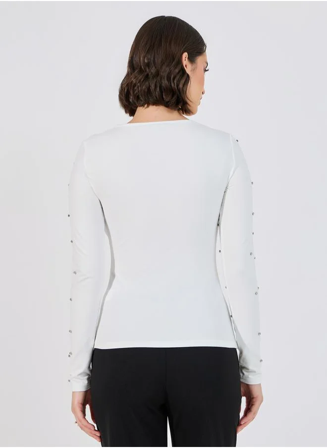 Styli Cut-Out Detail Embellished Fitted Top