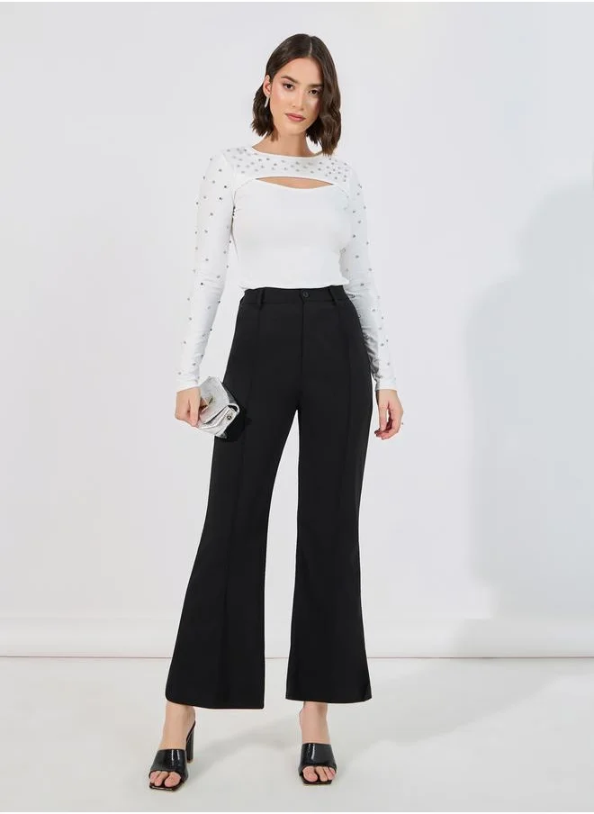 Styli Cut-Out Detail Embellished Fitted Top