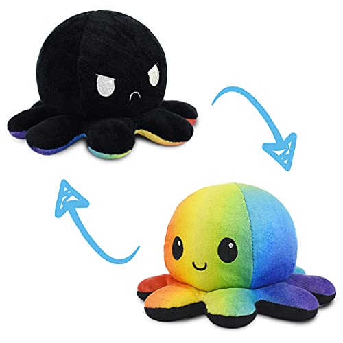 TeeTurtle Reversible Octopus Plushie 4Inch Black Rainbow TwoSided Flip Plush Toy with Embroidered Details Cute Mini Collectible Plush for Kids Teens and Adults - Image 1