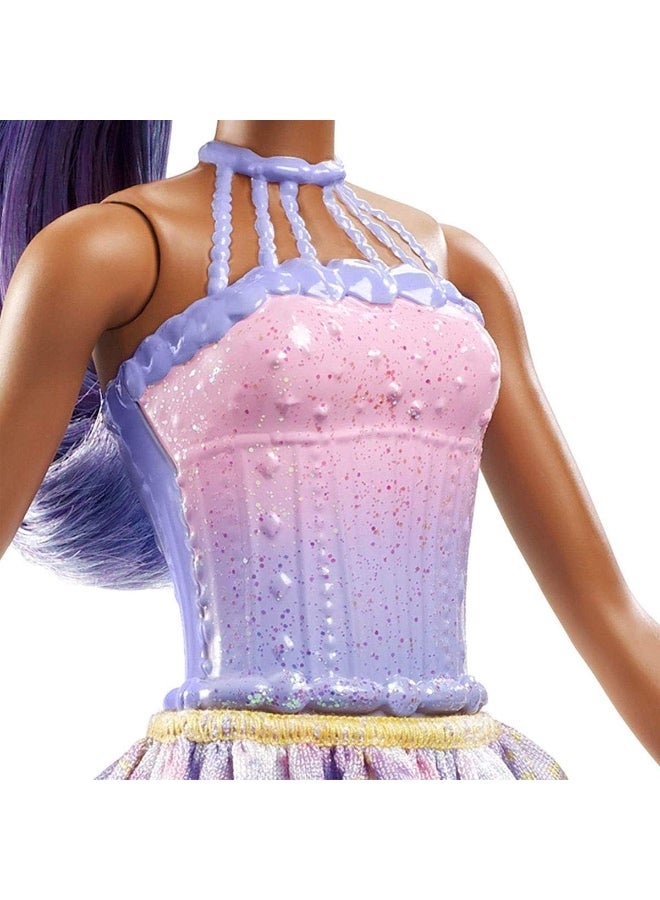 Barbie Dreamtopia Brown Fairy Doll with Pink and Purple Gemstones Outfit, Purple Hair and Wings - Image 3