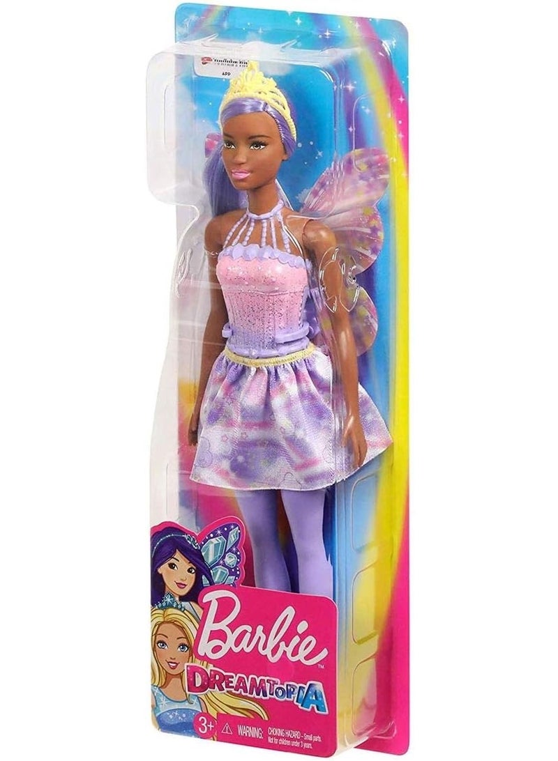 Barbie Dreamtopia Brown Fairy Doll with Pink and Purple Gemstones Outfit, Purple Hair and Wings - Image 1