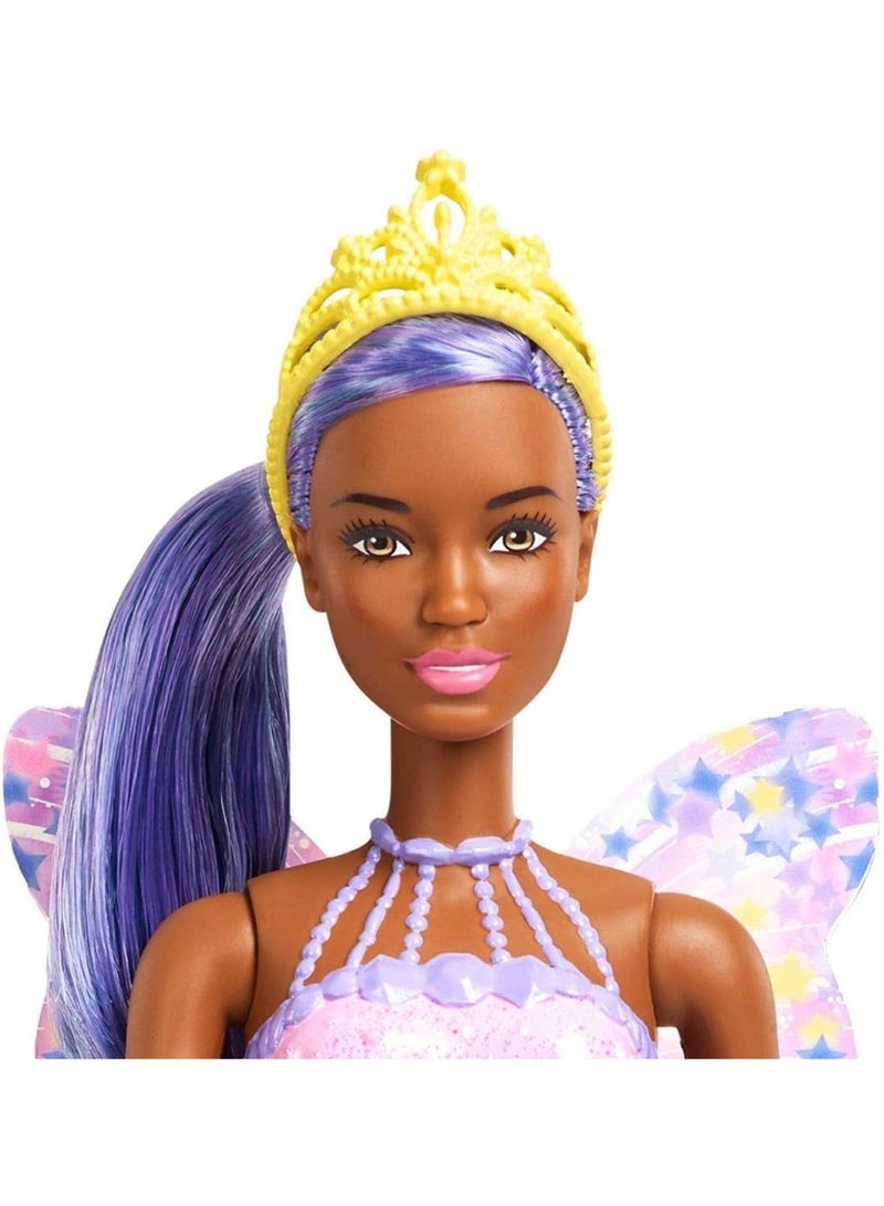 Barbie Dreamtopia Brown Fairy Doll with Pink and Purple Gemstones Outfit, Purple Hair and Wings - Image 4