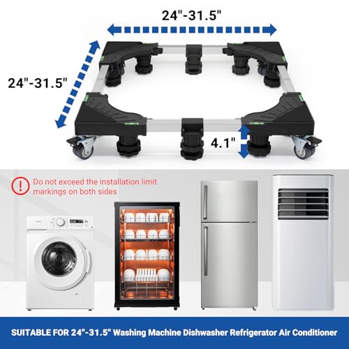 Nefish Upgraded 24-31 Inch Full-size Washing Machine Stand Base with 4 Wheels and 10 Feet Washer and Dryer Dolly Mini Fridge Stands Refrigerator Pedestal for Home Appliance - Image 2