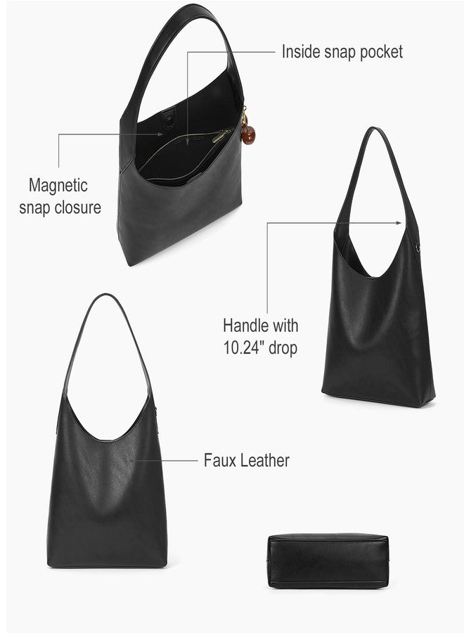 HICARRY Hobo Bags For Women Vegan Leather Shoulder Bag Tote For Women Medium Slouchy Designer Handbags Purses Fall Fashion, Black - Image 4