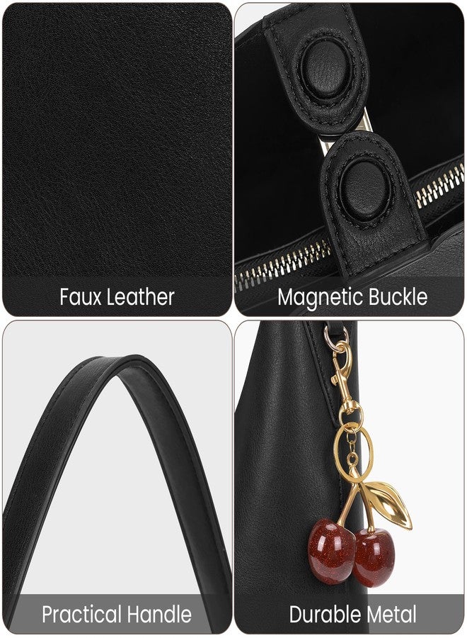 HICARRY Hobo Bags For Women Vegan Leather Shoulder Bag Tote For Women Medium Slouchy Designer Handbags Purses Fall Fashion, Black - Image 3