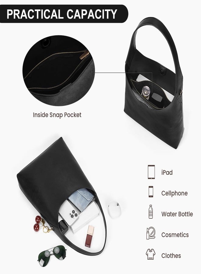 HICARRY Hobo Bags For Women Vegan Leather Shoulder Bag Tote For Women Medium Slouchy Designer Handbags Purses Fall Fashion, Black - Image 5