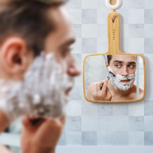 YEAKE Hand Mirror,Natural Bamboo Handheld Mirror with Handle, Single-Sided Portable Travel Vanity Mirror for Men & Women,6.9" W x 9.9" L - Image 3