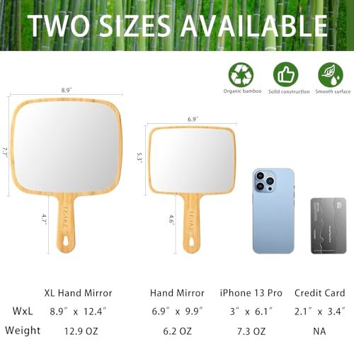 YEAKE Hand Mirror,Natural Bamboo Handheld Mirror with Handle, Single-Sided Portable Travel Vanity Mirror for Men & Women,6.9" W x 9.9" L - Image 5