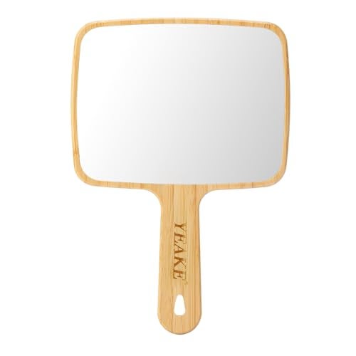 YEAKE Hand Mirror,Natural Bamboo Handheld Mirror with Handle, Single-Sided Portable Travel Vanity Mirror for Men & Women,6.9" W x 9.9" L - Image 1