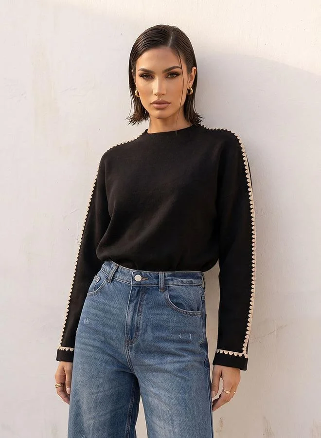 Splash FAV Smart Blanket Stitch Trim Crew Neck Sweater