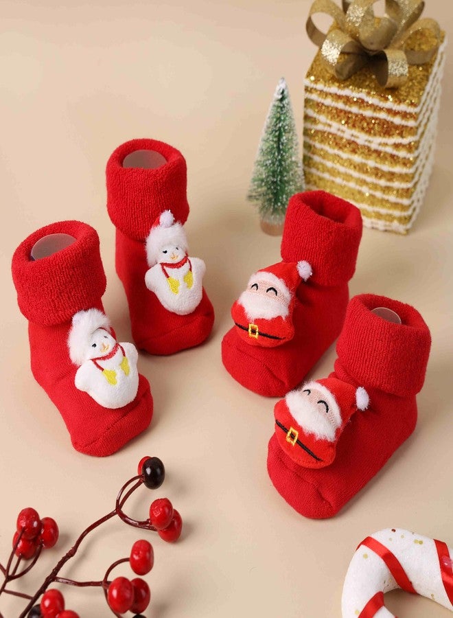 Kicks & Crawl Baby Boys & Baby Girls Anti-skid/slip Holiday Cheer Socks - Pack of 2 - Image 2