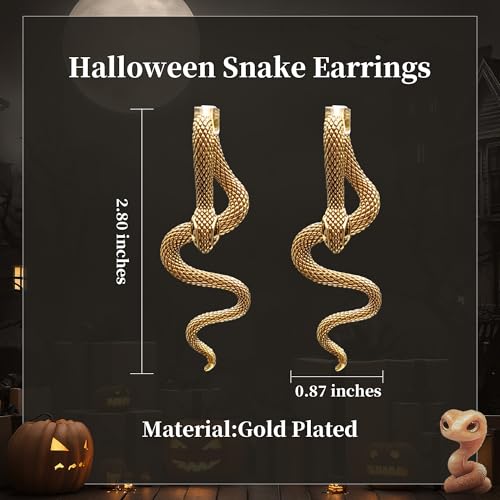 Pealicious Gold Snake Earrings, Halloween Earrings as Halloween Costume Accessories Snake Jewelry for Snakes Costume Gothic Earring as Snakes Accessories for Women - Image 5