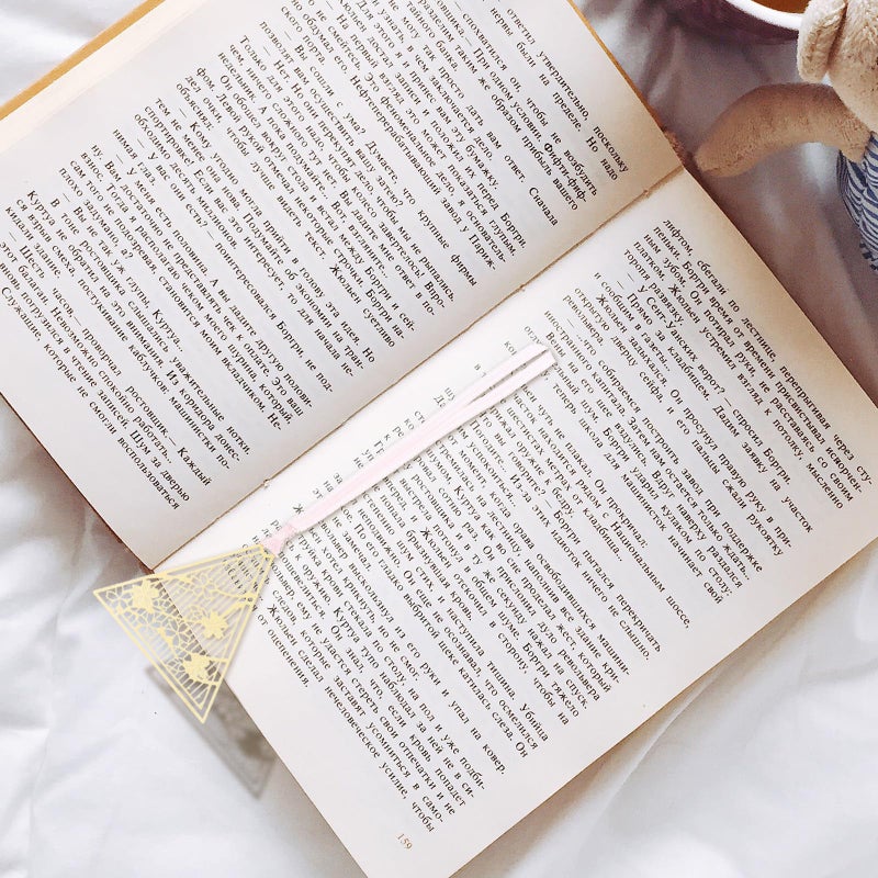 مجموعة إشارات كتب معدنية مجوفة كلاسيكية من 5 قطع بتصميم أزهار الكرز خفيفة الوزن مقاومة للبهتان - Image 4