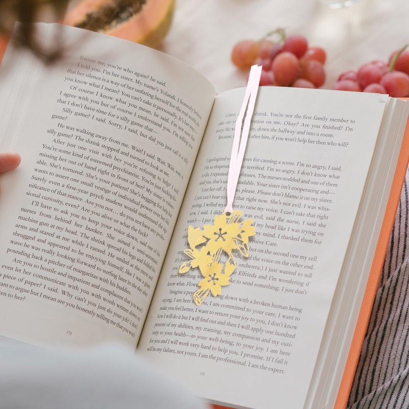 مجموعة إشارات كتب معدنية مجوفة كلاسيكية من 5 قطع بتصميم أزهار الكرز خفيفة الوزن مقاومة للبهتان - Image 3