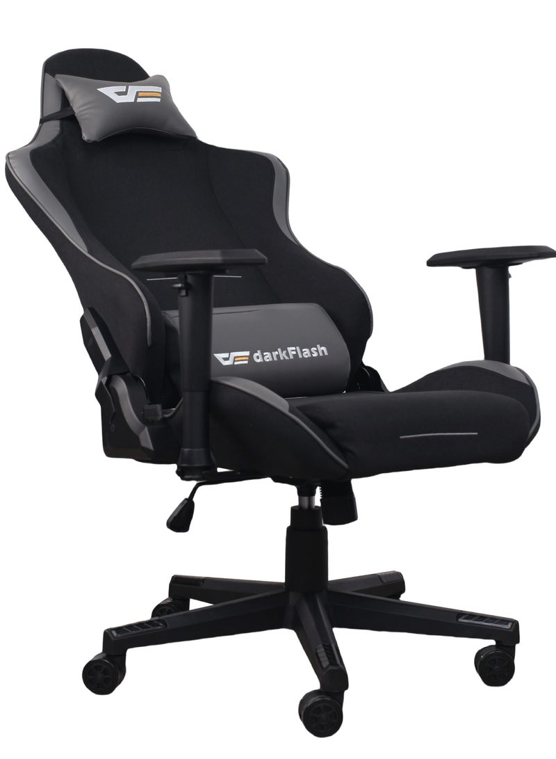 دارك فلاش كرسي ألعاب Darkflash RC400 المريح من القماش، مع دعم أسفل الظهر، ووسادة رأس، ورفع غازي من الفئة 3، ومقعد استرخاء 160 درجة، وقاعدة بعرض 350 مم، ومسند ذراع ثنائي الأبعاد، وكراسي كمبيوتر/مكتب مصنوعة من الجلد والقماش - Image 2