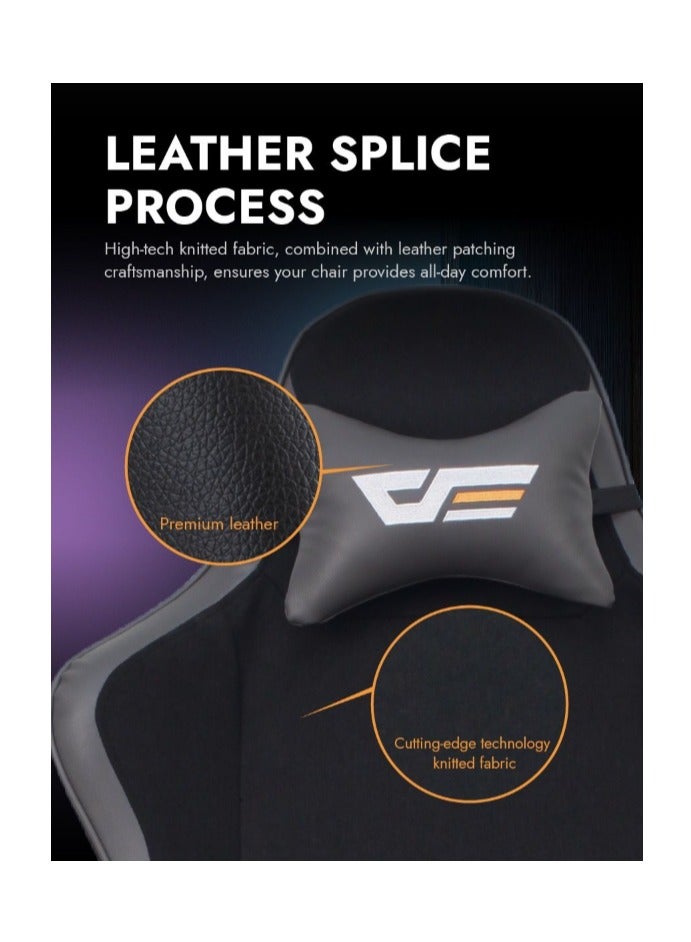 دارك فلاش كرسي ألعاب Darkflash RC400 المريح من القماش، مع دعم أسفل الظهر، ووسادة رأس، ورفع غازي من الفئة 3، ومقعد استرخاء 160 درجة، وقاعدة بعرض 350 مم، ومسند ذراع ثنائي الأبعاد، وكراسي كمبيوتر/مكتب مصنوعة من الجلد والقماش - Image 3