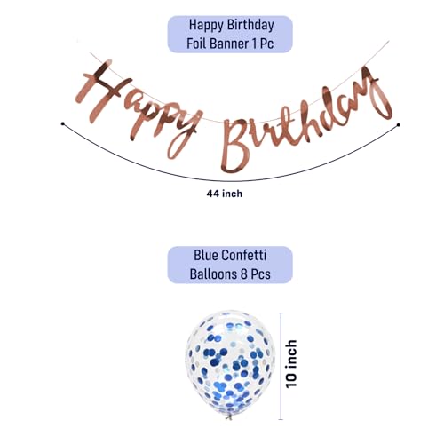 Party Propz مجموعة زينة عيد ميلاد Party Propz مع بالونات زرقاء - 9 قطع بالونات كونفيتي زرقاء، لافتة عيد ميلاد – مجموعة زينة بالونات للأولاد والزوج (كرتون، لاتكس) - Image 2