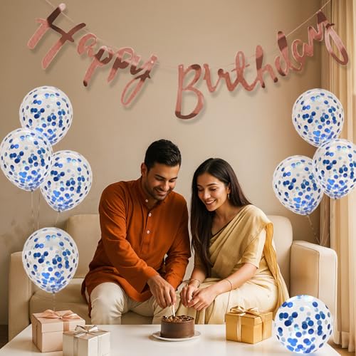 Party Propz مجموعة زينة عيد ميلاد Party Propz مع بالونات زرقاء - 9 قطع بالونات كونفيتي زرقاء، لافتة عيد ميلاد – مجموعة زينة بالونات للأولاد والزوج (كرتون، لاتكس) - Image 5