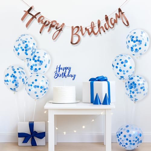 Party Propz مجموعة زينة عيد ميلاد Party Propz مع بالونات زرقاء - 9 قطع بالونات كونفيتي زرقاء، لافتة عيد ميلاد – مجموعة زينة بالونات للأولاد والزوج (كرتون، لاتكس) - Image 1