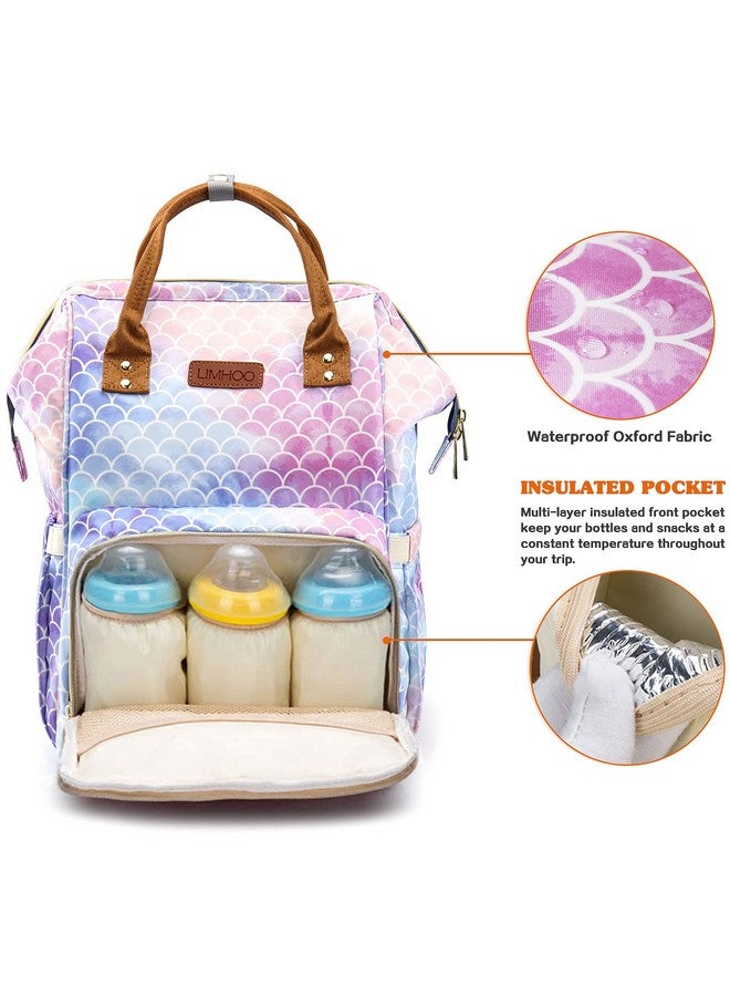 LIMHOO Mermaid Diaper Bag Backpack, Waterproof Baby Care Bag, Women Travel Baby Nappy Changing Bag - Image 1