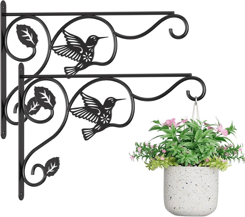 BBTFAA 2 Pack Heavy Duty Plant Hooks for Hanging - 12 Inch Metal Wall Hangers Indoor/Outdoor, Sturdy Plant Bracket for Bird Feeders, Planters, Lanterns, Wind Chimes - Patio, Garden, Home Decor (Black) - Image 1
