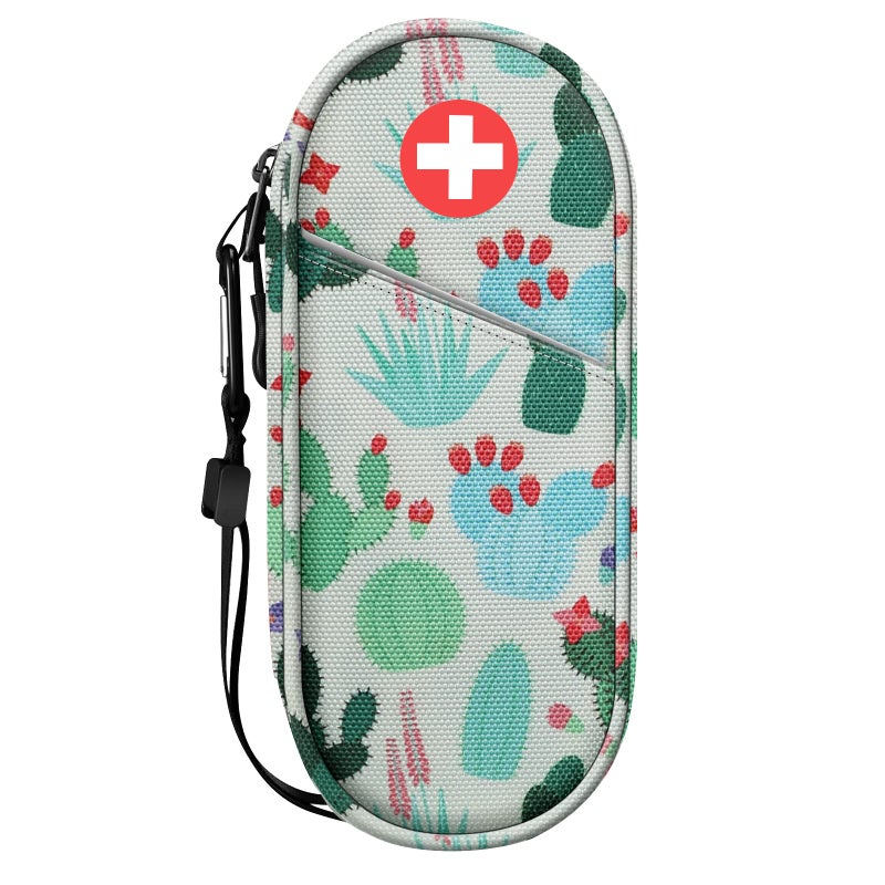 SITHON EpiPen Medical Carrying Case Insulated Travel Medication Organizer Bag Emergency Medical Pouch Holds 2 EpiPens Asthma Inhaler AntiHistamine AuviQ Allergy Medicine Essentials Cactus