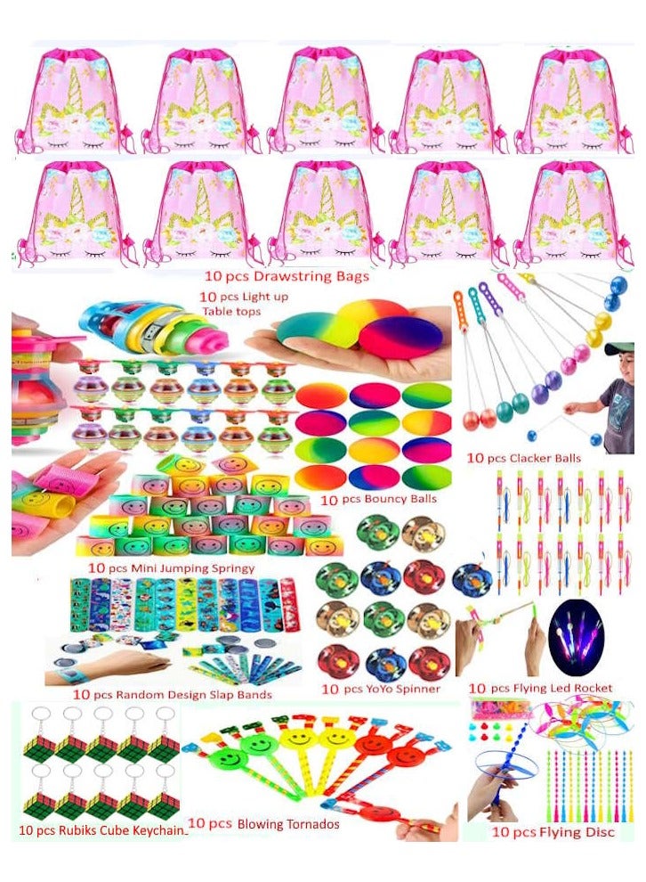 JOLLITY LLC 110 PCS Party Favors for Kids Unicorn Drawstring Goody Bags with Bulk Toys for Classroom Rewards Carnival Prizes Birthday Party Pinata Stuffers Goodie Bag Filler Treasure Box Return gifts for Boys and Girls - Image 1