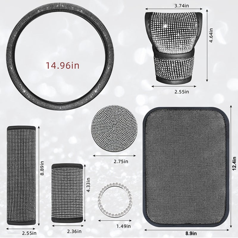 Rhinestone Car Accessories: 11-Piece Pink Premium Quality Set - Universal Fit Easy Installation Interior Upgrade for Car Truck SUV Commercial Vehicle - Image 5