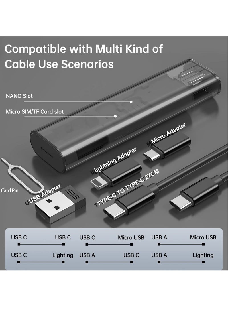 Captaintech USB Cable Conversion Storage Box, Multi-type Charging Cable Converter, Micro DataTransfer Tool, PD 60W Charging and Data Transfer Cable Kit, Sim Card Tray Eject Tool and Slots (Black) - Image 3