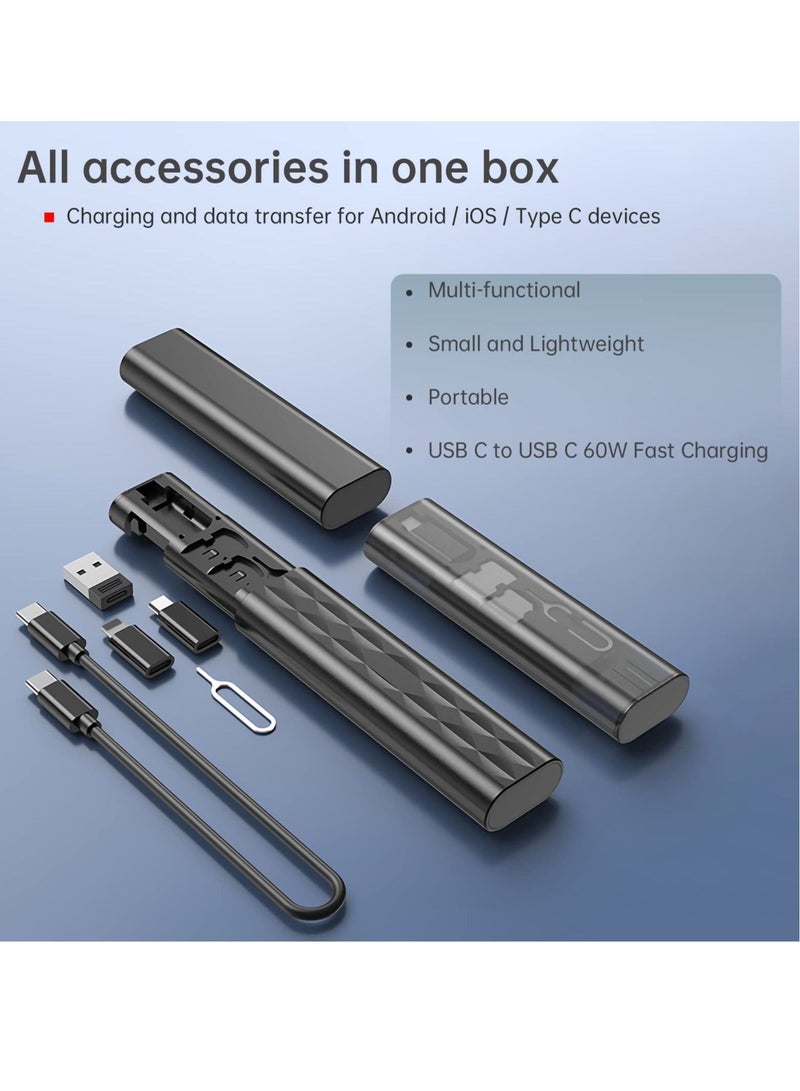 Captaintech USB Cable Conversion Storage Box, Multi-type Charging Cable Converter, Micro DataTransfer Tool, PD 60W Charging and Data Transfer Cable Kit, Sim Card Tray Eject Tool and Slots (Black) - Image 2