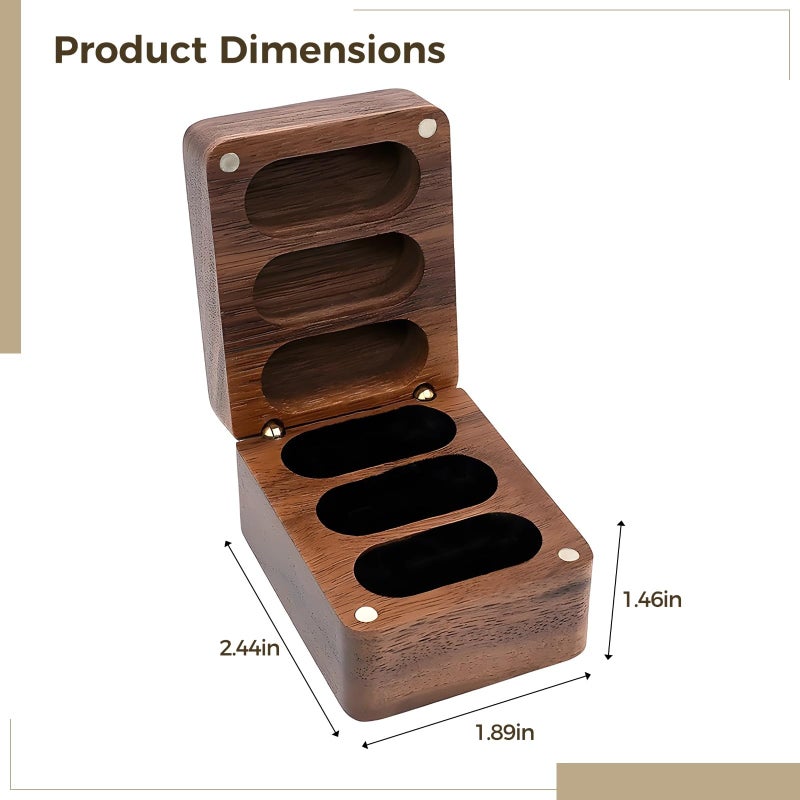 Personalized Walnut Wood Ring Box 3 Slot Engagement Wedding Jewelry Holder Soft Closure - Image 5