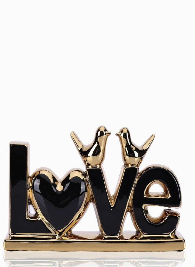 DOVDOV Black and Gold Ceramic Love Sign Sculpture with Heart and Bird Statues, Modern Home Decor Accents for Living Room Coffee Table, TV Stand, Entryway and Shelf, Wedding or Housewarming Gift - Image 1