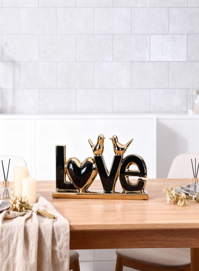 DOVDOV Black and Gold Ceramic Love Sign Sculpture with Heart and Bird Statues, Modern Home Decor Accents for Living Room Coffee Table, TV Stand, Entryway and Shelf, Wedding or Housewarming Gift - Image 2