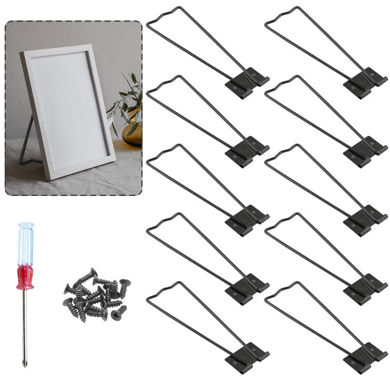 Rierdge 10 Pcs Easel Back Iron Picture Frame Easel Back Photo Frame Easel Back Stand with Screws  Screwdriver Black