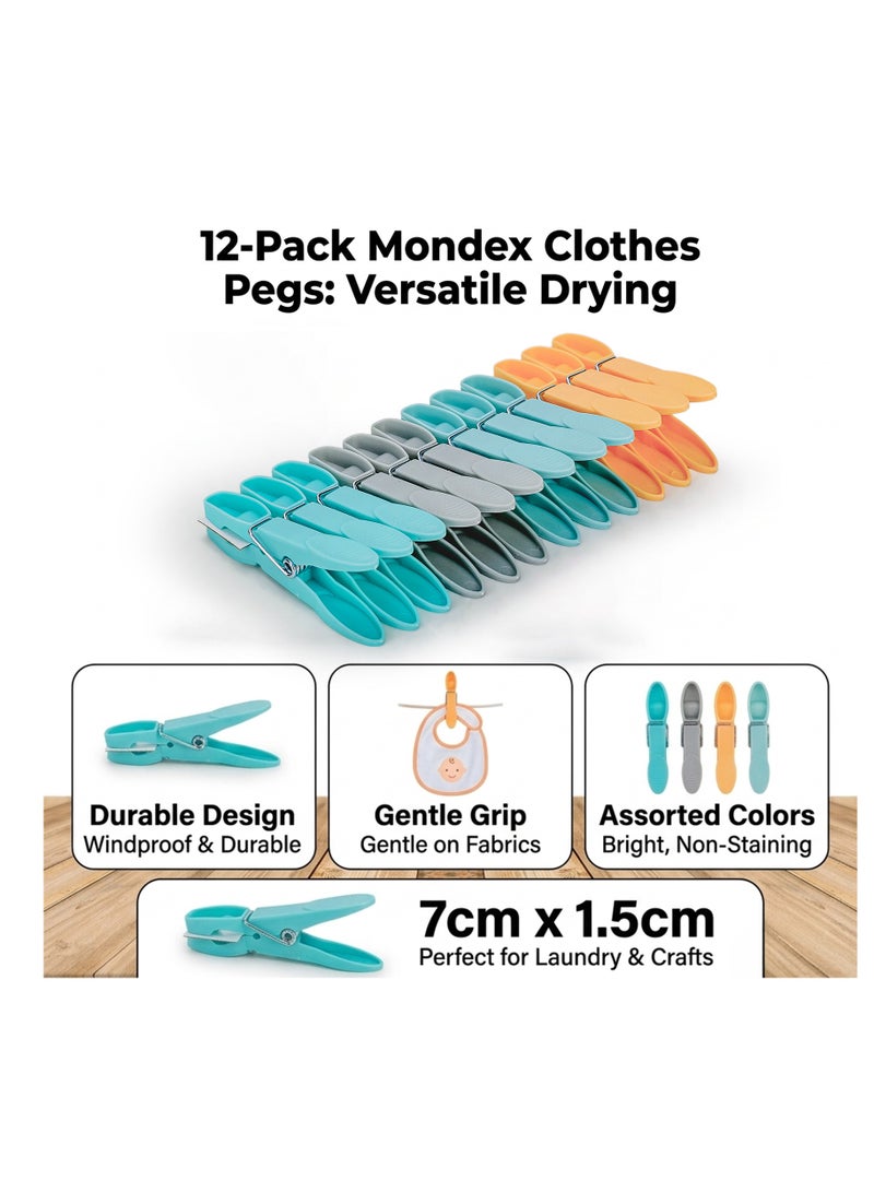 Mondex Durable Polypropylene Plastic Pegs for Laundry, Clothing Pins, Clothes Drying, and Outdoor Use, 12 Pieces - Image 5