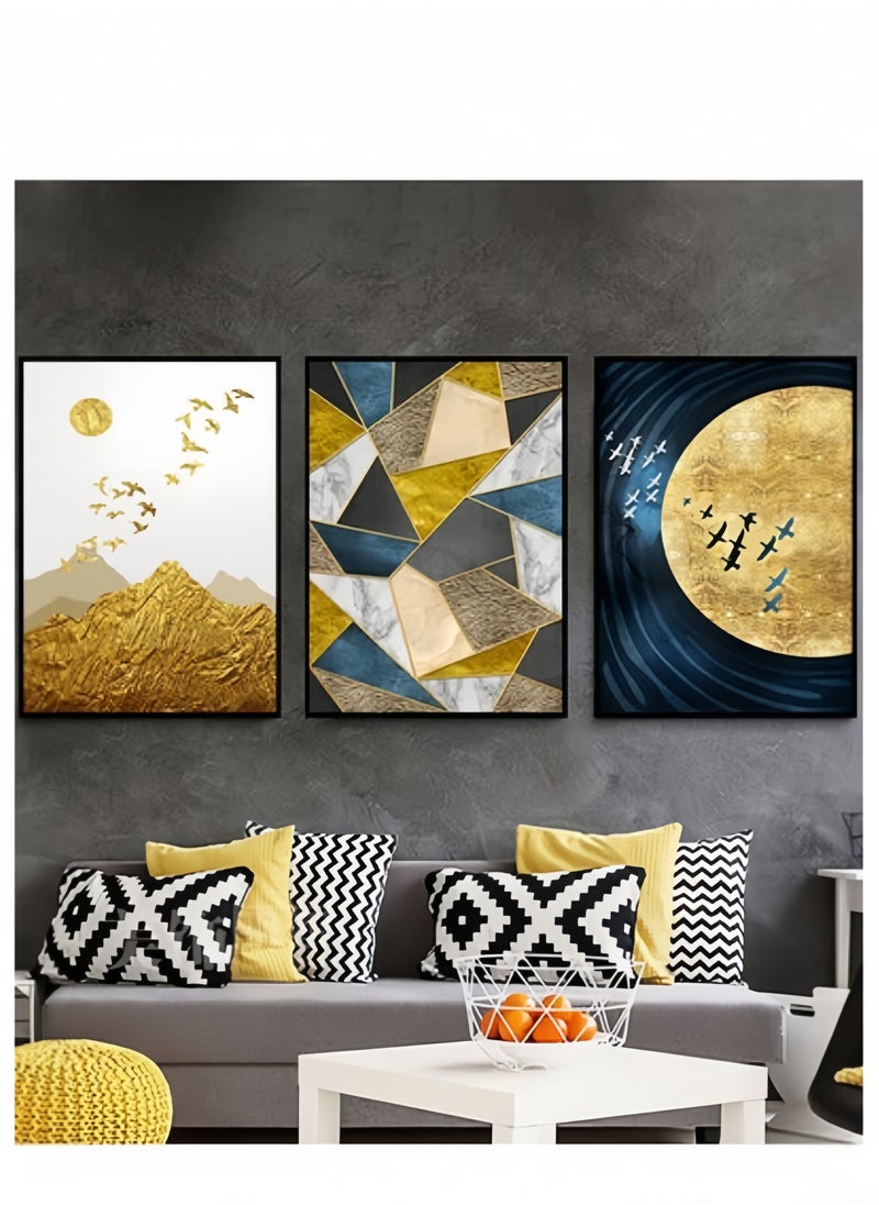 MIXDE 3PCS Abstract Boho Wall Art Prints,Minimalist Geometric Boho Wall Art,Bird pattern Art Canvas Painting Pictures For Bedroom Living Room Bathroom Boho Room Decor,40x60cm,Unframed  - Image 1