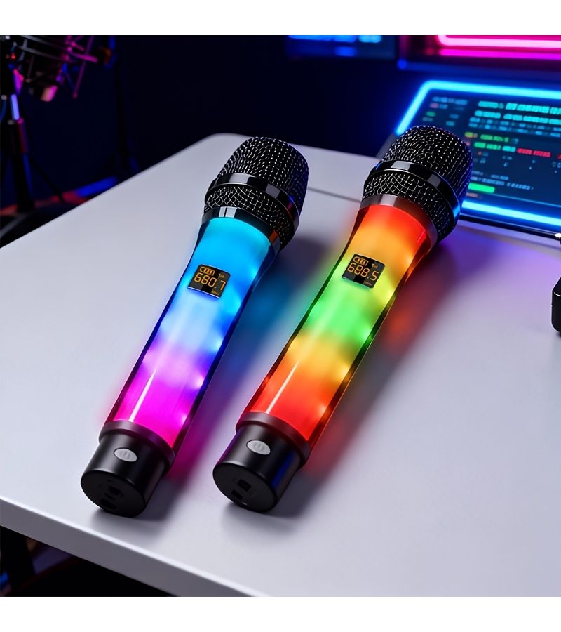 ميكروفون لاسلكي RGB لأداء الثنائي بمدى 30 متر مزود بأضواء يتم تنشيطها بالصوت - Image 5