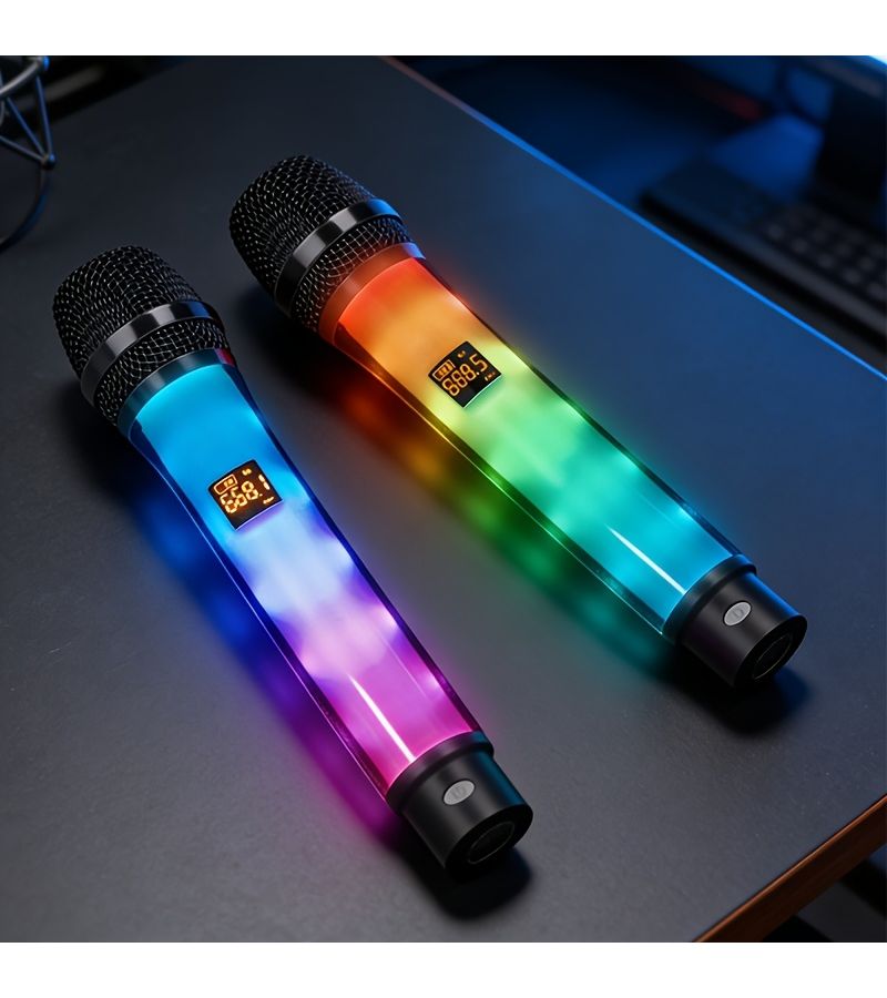 ميكروفون لاسلكي RGB لأداء الثنائي بمدى 30 متر مزود بأضواء يتم تنشيطها بالصوت - Image 3