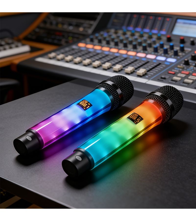 ميكروفون لاسلكي RGB لأداء الثنائي بمدى 30 متر مزود بأضواء يتم تنشيطها بالصوت - Image 4