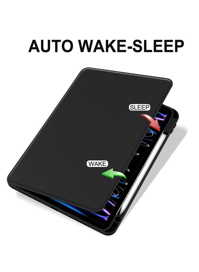 حالة للآيباد برو 2024 5th / 2025 6th 11 بوصة ، حالة حماية اللوح ، تصميم دوران 360 درجة من الاكريليك ، إيقاظ / نوم تلقائي ، جلد ناعم ، أسود - Image 2