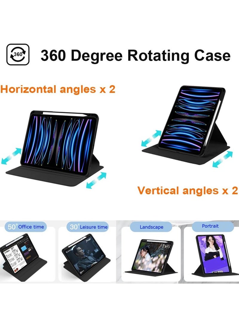 حالة للآيباد برو 2024 5th / 2025 6th 11 بوصة ، حالة حماية اللوح ، تصميم دوران 360 درجة من الاكريليك ، إيقاظ / نوم تلقائي ، جلد ناعم ، أسود - Image 5