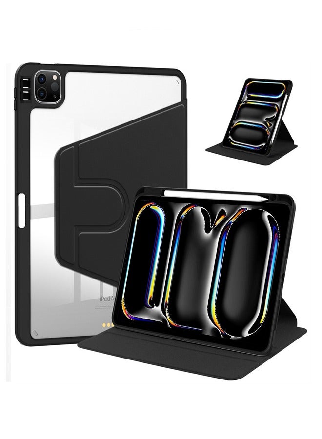 حالة للآيباد برو 2024 5th / 2025 6th 11 بوصة ، حالة حماية اللوح ، تصميم دوران 360 درجة من الاكريليك ، إيقاظ / نوم تلقائي ، جلد ناعم ، أسود - Image 1