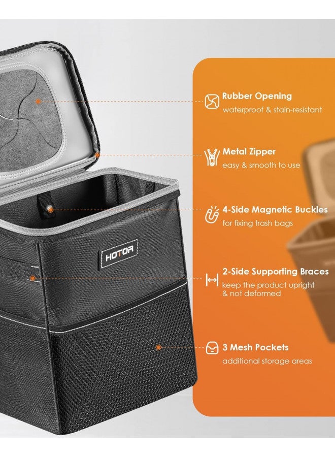 HOTOR HOTOR Car Trash Can with Lid and Storage Pockets - 100% Leak-Proof Organizer, Waterproof Garbage Can, Multipurpose Trash Bin for Car, 2 Gallons, Black  - Image 2