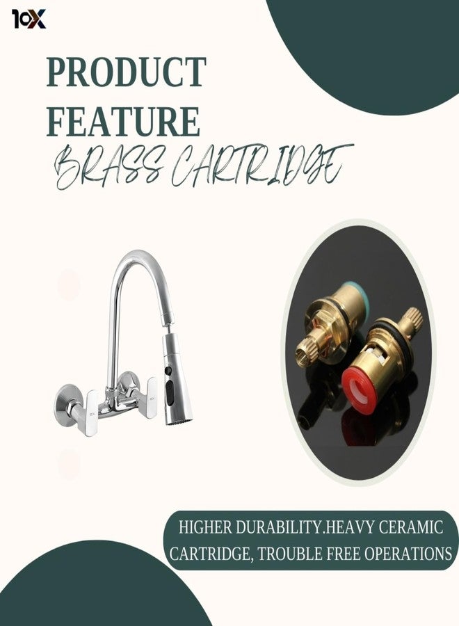 10X Brass Sink Mixer SMI-56d4 Chrome Rotatable Spout Wall Mount Hot/Cold Triple Flow (Chrome) - Image 3